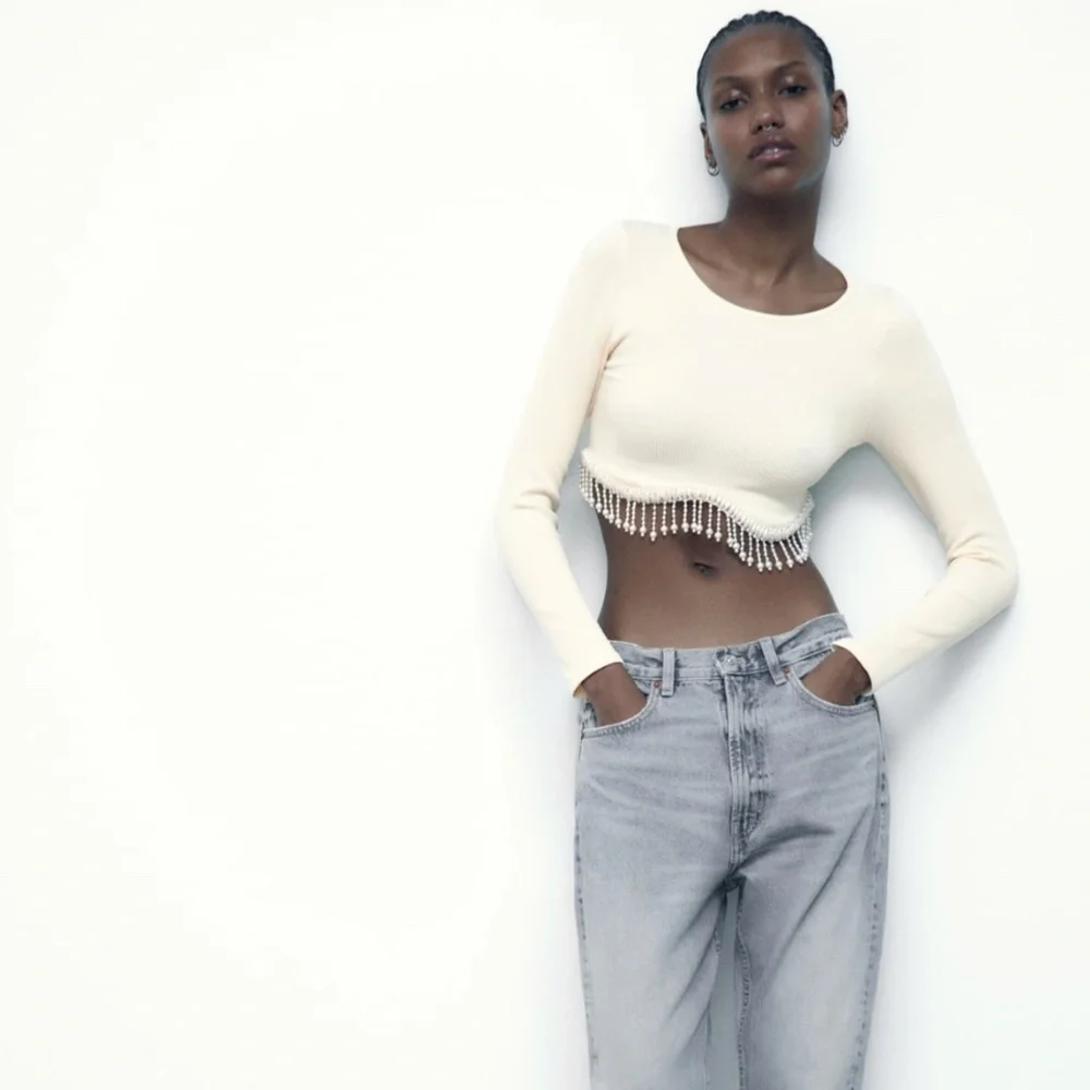 Zara limited edition pearl jewel crop top